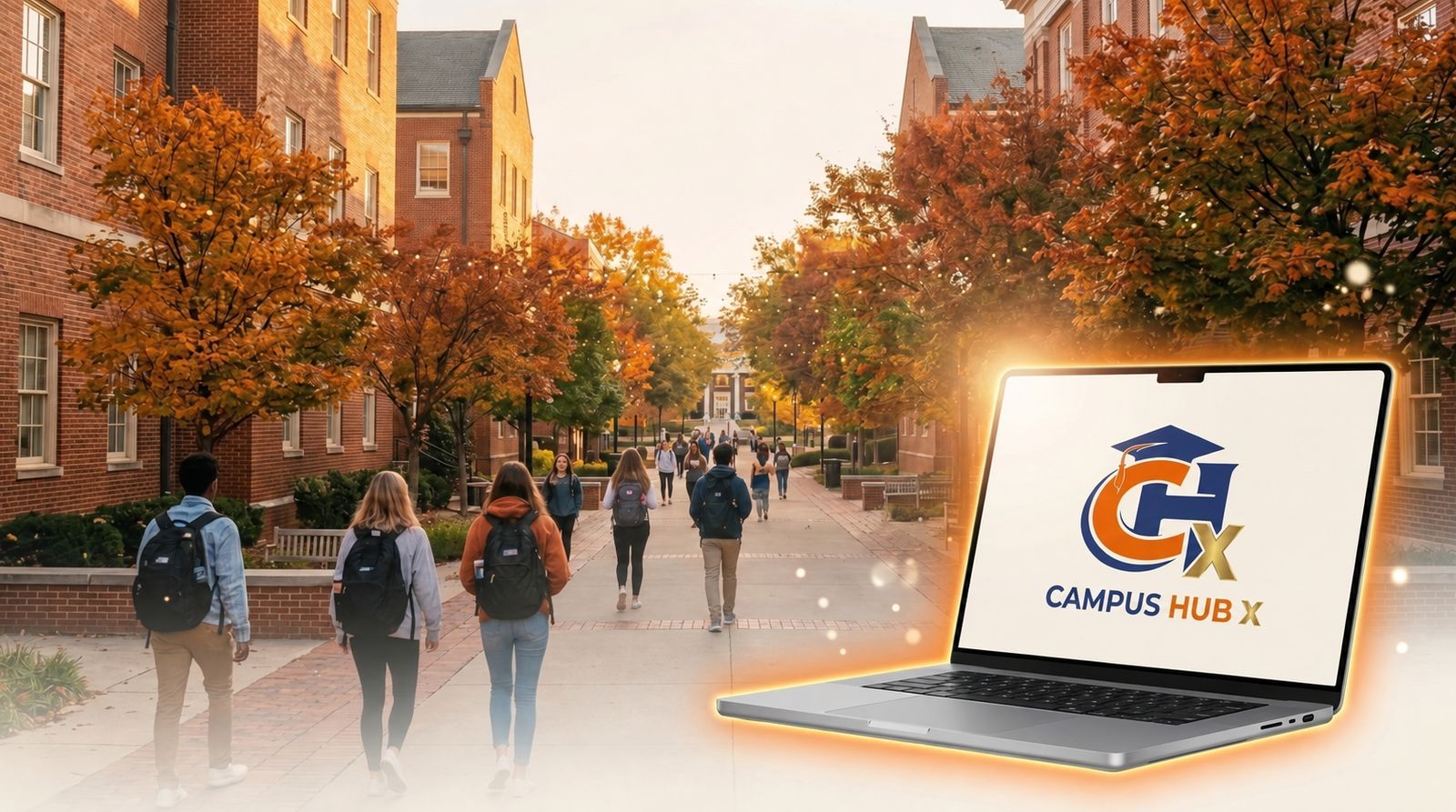 CampusHub X on a sunlit campus walkway